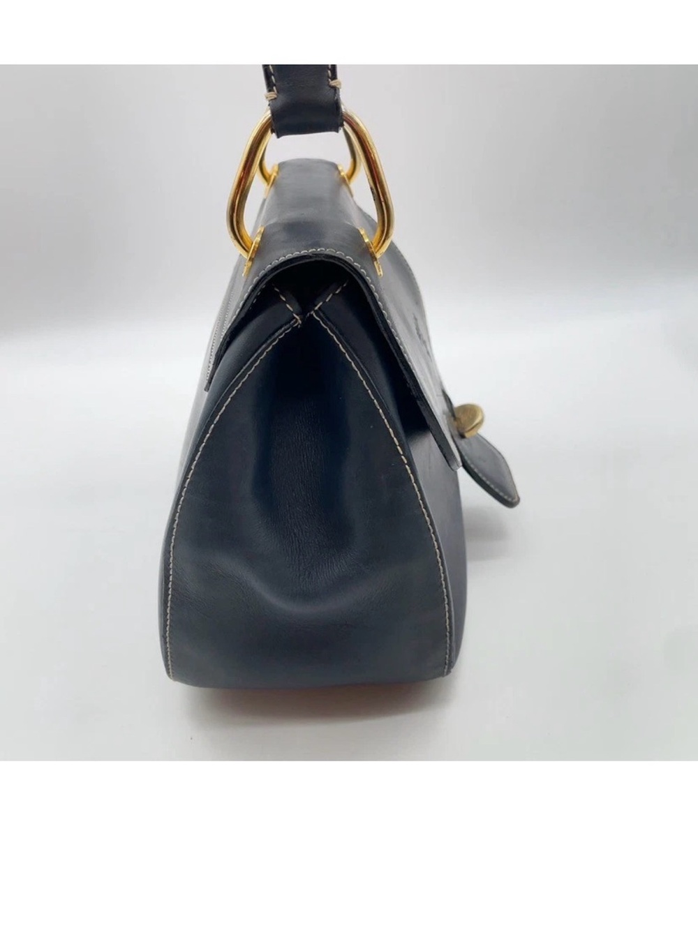 Prada Vintage Gold Hardware Leather Navy Flap Shoulder Bag W/Dustbag COA - Picture 4 of 11